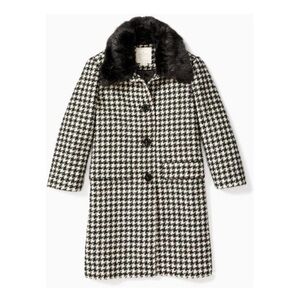 KATE SPADE Houndstooth Wool Blend Coat Removable Faux Fur Collar Size 0